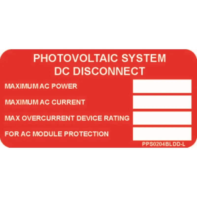 Solar labels are designed for long-term reliability in labeling applications subjected to high ultra violet light exposure. These labels provide reliability in both indoor and outdoor applications and have a clear overlaminate to function in harsh US and Canada environments. Solar Label, 2.00" H x 4.00" W, 'Photovoltaic System DC Disconnect' (Legend), Polyester Adhesive, White/Red, 50 Labels/Package.