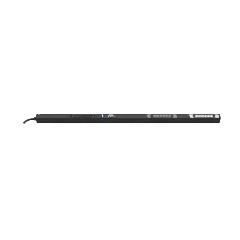 This Panduit Monitored Switched PDU is expertly designed for enhanced power control, featuring (18) C13 and (6) C19 outlets, suitable for a variety of devices. It boasts a 16 amp capacity and operates at 400 V in a three-phase system, ensuring efficient and reliable power distribution. The PDU includes a 10-foot (3m) power cord and sturdy IEC 60309 3P+N+E 6h 16A (IP44) input plug for secure and durable connections. Ideal for environments needing precise power monitoring and control.