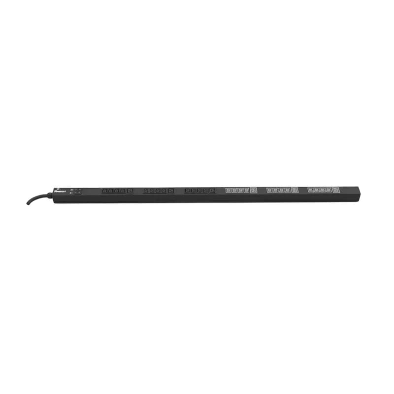 This Panduit Basic PDU is tailored for efficient power distribution, featuring (24) C13 and (6) C19 outlets to accommodate a variety of devices. With a robust 32 amp capacity and operating at 230 V in a single-phase system, it ensures reliable power delivery. The unit comes equipped with a secure IEC 60309 2P+E 6h 32A (IP44) input plug, providing a safe and durable connection. A 10-foot (3m) power cord adds to its versatility, allowing for easy installation and setup.