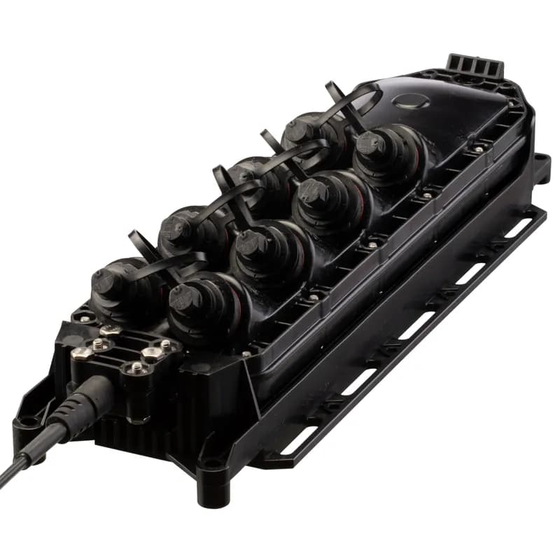 Panduit P-MST-8D-200 - 8-Port Multi-port Service Terminal suitable for connection with drop cables with hardened outdoor SC/APC connectors. Fully sealed and IP68 protected. Unterminated stub type dielectric cable, 200 ft.