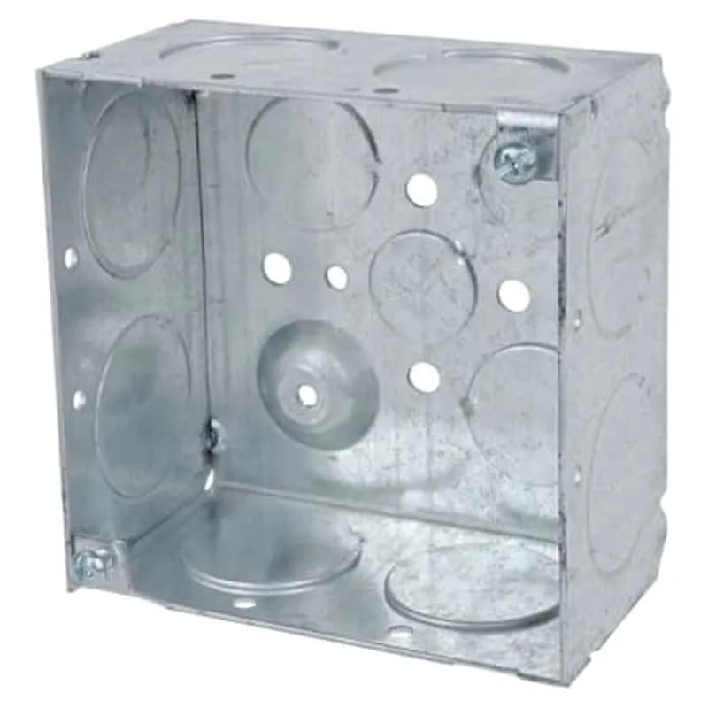 Square Box, 30.3 Cubic Inches, 4 Inch Square x 2-1/8 Inches Deep, 1 Inch Knockouts, Pre-Galvanized Steel, Welded Construction, For use with Conduit, pack of 30