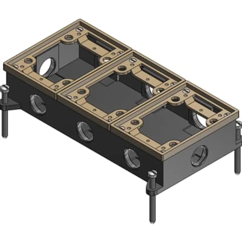 ABB - Installation Products 843 SC - Three Gang Flush Service Floor Box, 49.5 Cubic Inches, Length 5-1/2 Inches, Width 10 Inches, Depth 2 Inches, 3/4 Inch Conduit Hubs, Cast Iron, For Power, Communications, and Data
