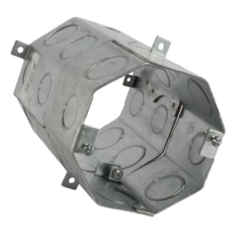 Octagon Concrete Box, 70 Cubic Inches, 4 Inch Diameter x 6 Inch Depth, 1/2 Inch and 3/4 Inch Knockouts, Pre-Galvanized Steel, Drawn Construction, For use with Conduit