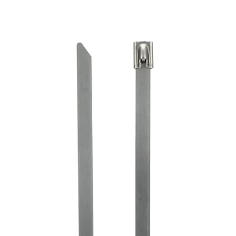 Ball-Lock 316 Stainless Steel Cable Tie, Uncoated, for Temperatures up to 300 Degrees Celsius (572 F) for Indoor and Outdoor Applications, Suitable for High Temperature Environments, UL/EN/CSA62275 Type 2S Rated for AH-1 Plenum, Length of 520mm (20.5 Inches), Width of 7.75mm (0.305 inches), Thickness of 0.25mm (0.01 Inches), Tensile Strength Rating of 2002 Newtons (450 Pounds)