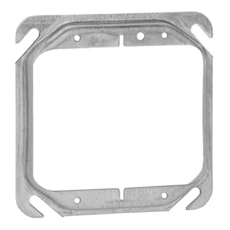Two Gang Square Device Cover, 6.3 Cubic Inches, 4 Inch Square x 1/2 Inch Raised, Pre-Galvanized Steel, pack of 25, for Retail