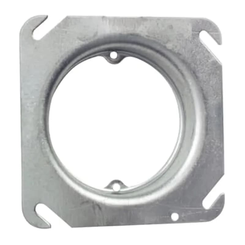 Square Box Cover, 4 Inch Square x 3/4 Inch Raised, Pre-Galvanized Steel, Center Blanked with Tapped Ears on 2-23/32 Inches Centers, pack of 25, for Retail