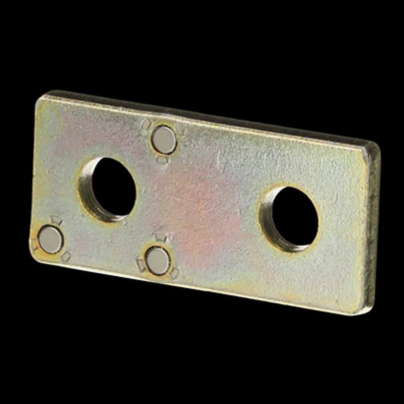 Plate with Magnets, Two Hole Splice, Length 3-1/2 Inch, Width 1-5/8 Inch, Hole Diameter 9/16 Inch, Gold Galvanized Steel