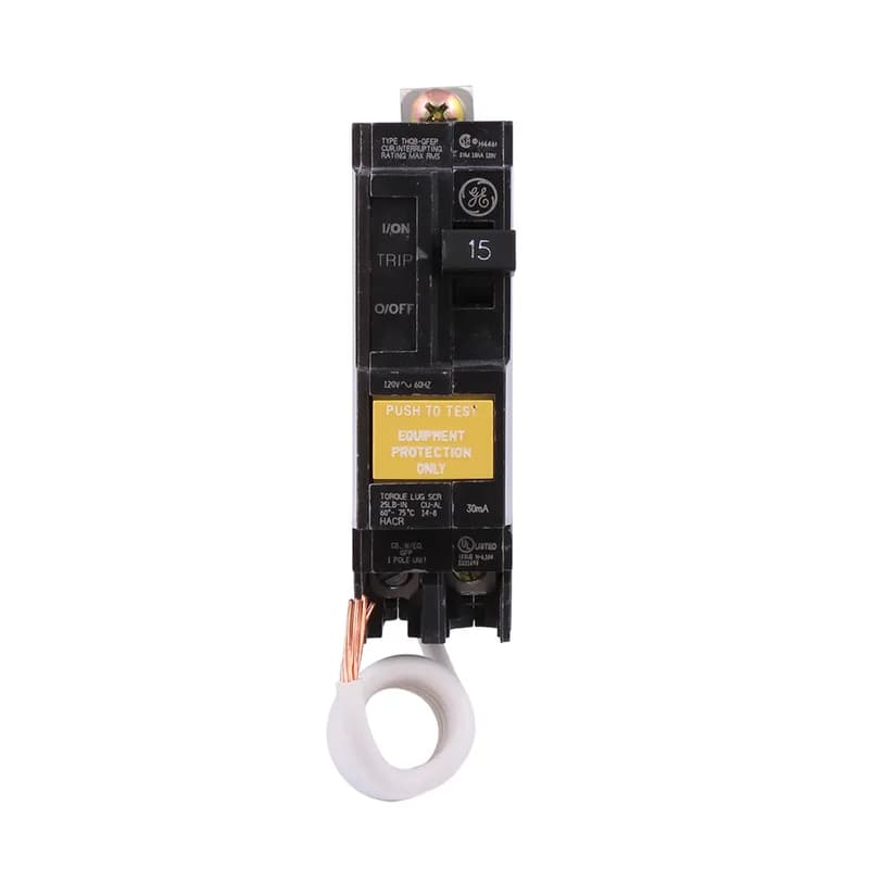 Q line circuit breakers are one-inch wide per pole, compact, thermal-magnetic devices designed for residential and commercial applications. The QB breakers are bolt-on versions of the Q Line used for bolting to the bus connections of load centers and lighting panels. All Q Line circuit breakers feature Quick-make / Quick-break mechanisms, common trip bars, and easy to spot trip indication to ensure safety and reliability. Q Line breakers are available in 1, 2, and 3 pole versions, can be ordered with auxiliary contact and shunt trip accessories, and can be ordered for use in HID applications. GFEP Amps 15 A