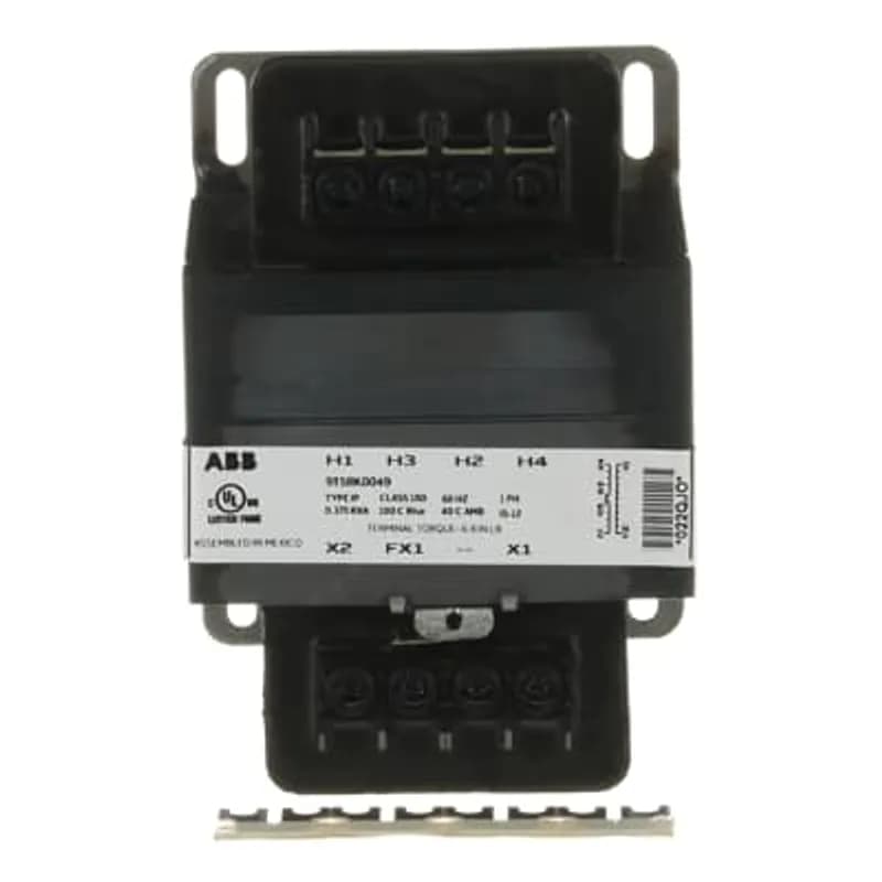 ABB - Electrification 9T58K0049 - ABB's Machine tool core and coil transformers are isolation transformers designed to provide a high degree of secondary voltage stability (regulation) during a brief period of overload condition (also referred to as “inrush current”). They are ideal for applications where power regulation and space optimization are critical. Machine tool core and coil transformers feature welded cores to deliver outstanding performance, long life, and quiet operation.
