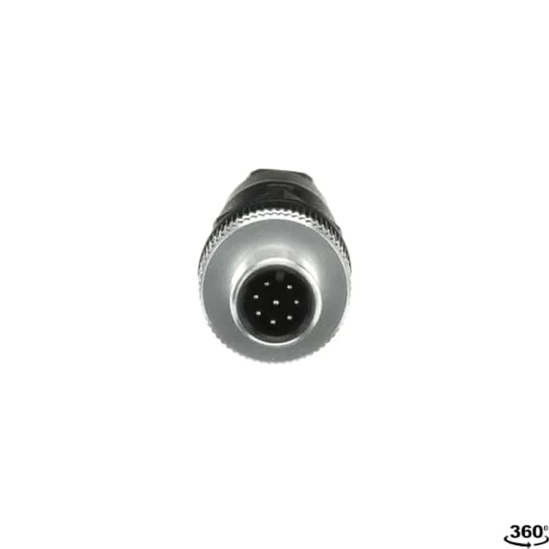 Straight M12-8 male connector with cable screw connection. Cable diameter range 2.5â6.5 mm.