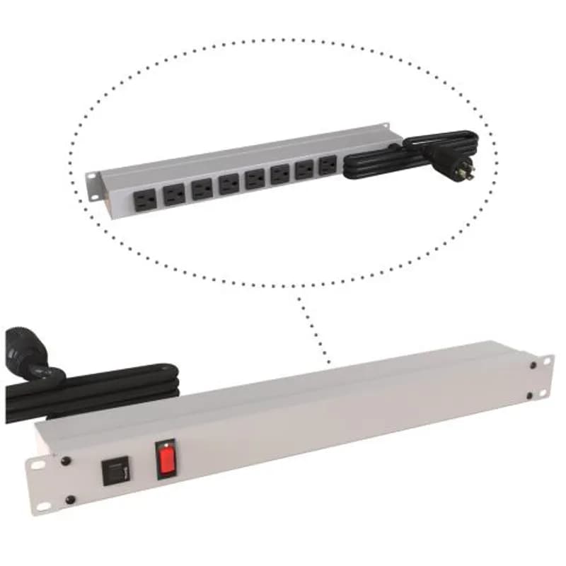 19-inch Rack Mount Outlet Strip, 15A, 8 Outlets, 15 ft cord, Gray