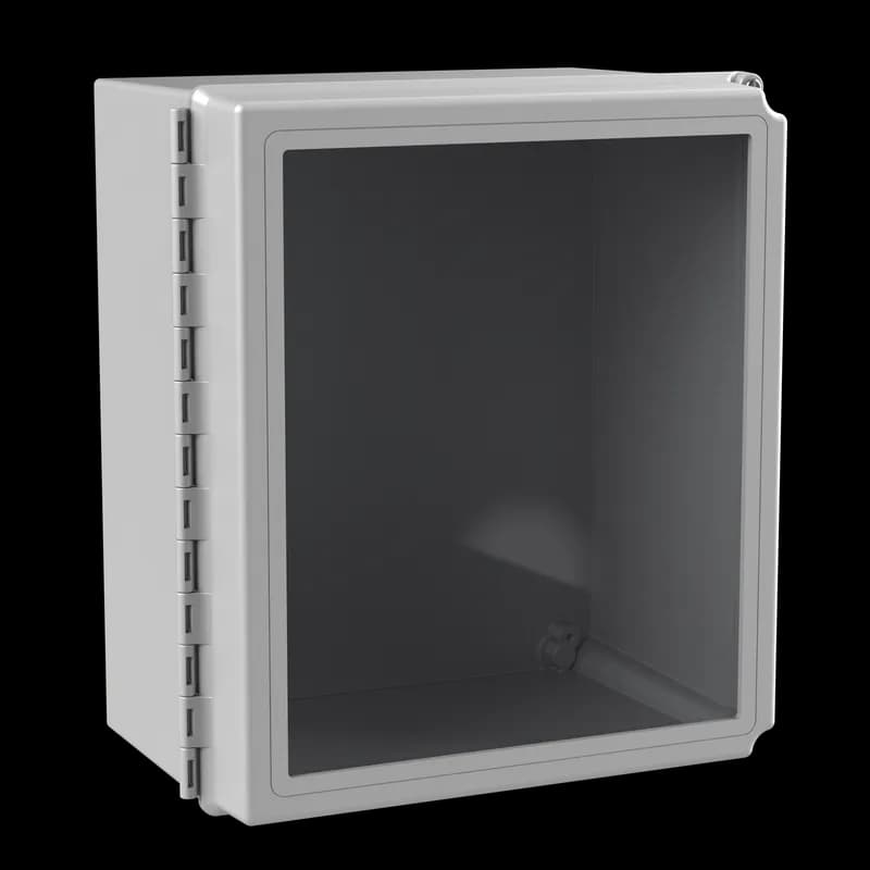 Continuous Hinge Window Cover Enclosure 4X, 14x12x8, Light Gray, Fiberglass
