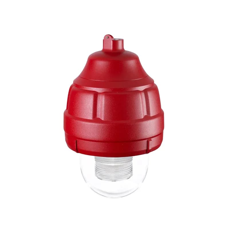 Strobe Light, Explosion-Proof, Supervised, Limited In-Rush, UL and cUL CID1, 24VDC, Red Housing, Clear