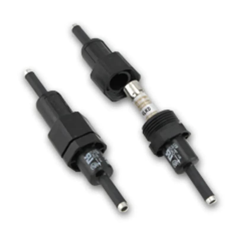 1POLE INLINE FUSEHLDR W/COPPER SET SCR. The Littelfuse 600 V in-line watertight fuse holders are the ideal answer for all high humidity and corrosive environments where fuses are required. Available in both breakaway and non-breakaway, single and double pole versions, these fuse holders allow maximum flexibility for any application. Applications: Street, alley, and parking lot lighting. Security and perimeter lighting. Traffic signals. Outdoor illuminated signs. Sports lighting. Boat electrical circuits. Tractors and yard equipment. General outdoor circuit protection. Benefits: Safety-Permits individual fixture or device to be disconnected from circuit for servicing. Eliminates possibility of shock. Individual fixture fusing-Prevents loss of one fixture through accident, vandalism, or end of life from darkening the entire circuit. Simplifies maintenance- Being able to immediately identify the one faulted fixture eliminates testing the entire circuit, speeds repair and permits servicing the individual unit while the rest of the circuit is functioning. Reduces damage from fault-Can prevent faulted ballast or other failure from severely damaging fixture or device, reducing necessary repair or need of replacement. Features: Watertight-Internal O-ring provides watertight seal. Superior terminal seeds-Ultrasonically-welded terminals provide maximum strength and eliminate leaking at terminals. Break-Resistant- Fiberglass –reinforced polymer body resists damage from dropping or impact much better than phenolic look-alikes. Flexible terminations-Accommodates a wide range of stranded or solid copper conductors, with either crimp or screw terminals. One-pole and two-pole models- available to accommodate all system voltages up to 600v.