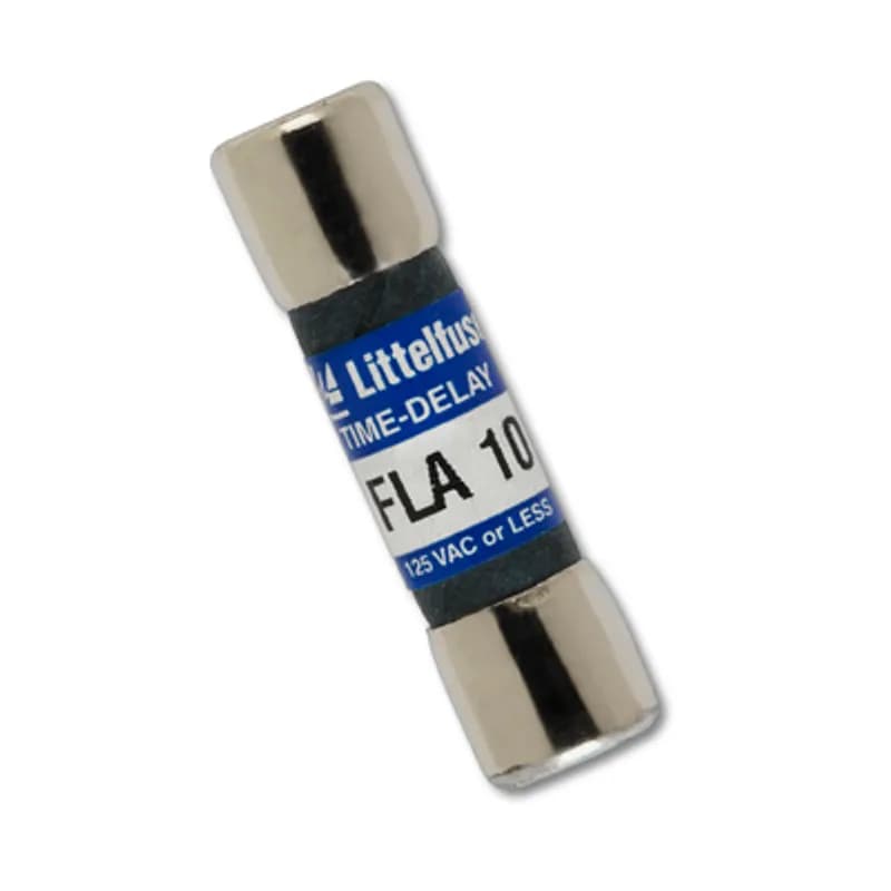 FLA fuses are 125 volt, pin-indicating time-delay fuses for protection of control circuit transformers, solenoids, and other circuits with high inrush currents. Metal indicating pin: pops-out; when fuse opens. Pin gives visual indication of open fuse. Use FLA fuses in conjunction with special fuseblocks to operate mechanical signal switches or energize alarm circuits. Fuses rated 12 amperes and above have dual-tube construction.