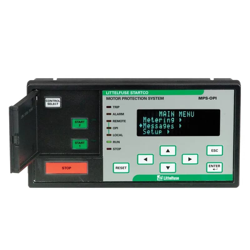 Littelfuse MPS-OPI-MHK - The MPS Motor Protection System monitors voltage, current, and temperature to provide a comprehensive package of 22 protective functions. The MPS is a modular system with integrated protection, motor control, metering, and data-logging functions. This system is typically used to provide protection for three-phase low- and medium-voltage, medium-to high-horsepower induction motors.