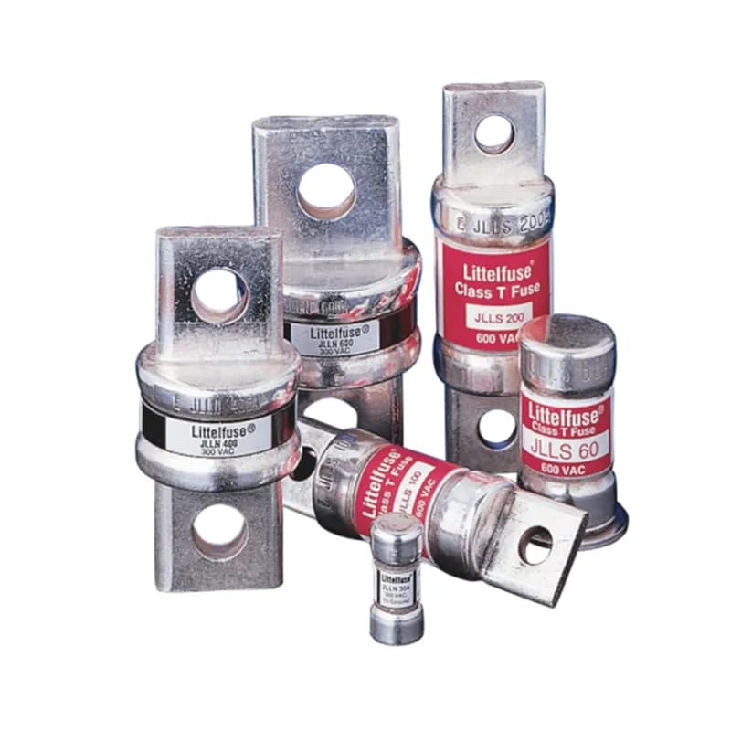 Littelfuse JLLS006.TXV - UL CLASS T FAST ACTING T-PACK 6A. Space-saving Class T fuses are the most compact fuses available in ratings above 30 amperes — less than one-third the size of comparable Class R fuses. When rated in accordance with the NEC, Class T fuses provide fast-acting overload and short circuit protection for non-inductive circuits and equipment. Used in inductive circuits, the ampere rating of Class T fuses must be increased to prevent opening on inrush currents. In such instances, Class T fuses may provide only short circuit protection.For motor and general purpose circuits where space is not critical, we recommend POWR-PRO™ JTD_ID Indicator series, LLNRK/LLSRK series, or FLSR_ID Indicator series. Applications: Protection of individual electric services and meters. Main switches containing Class T fuses may be used to provide compact protection for meter stacks. Molded case circuit breaker load centers and panelboards have increased interrupting ratings when “series rated” with Littelfuse Class T fuses. Refer to panelboard manufacturers’ literature for UL Listed combination of fuses and panelboards. Series ratings up to 200,000 amperes are available. Space Saving: Typical three-pole Class T fuse blocks require less than 50percent of the panel area required for Class R fuse blocks. Switch enclosures, fuse pullouts, and other equipment using Class T fuses are often correspondingly more compact. Safety: 200,000 A.I.R. — Reliable interruption of all overcurrents up to 200,000 amperes. Extremely current limiting — Stops damaging short circuit current faster than any mechanical protective device. Fast-Acting — Provides fast-acting overload protection to equipment such as variable speed drives, rectifiers and other equipment containing surge-sensitive components. Longer Equipment Life: Current limiting design greatly reduces damage to equipment caused by heating and magnetic effects of short circuit currents. Economical: Extremely current limiting design often permits use of readily available, less costly equipment. Used as input or output fuses for surge-sensitive components, such as variable speed drives and rectifiers, fast-acting Class T JLLS fuses may prevent opening of expensive semiconductor fuses protecting individual components.