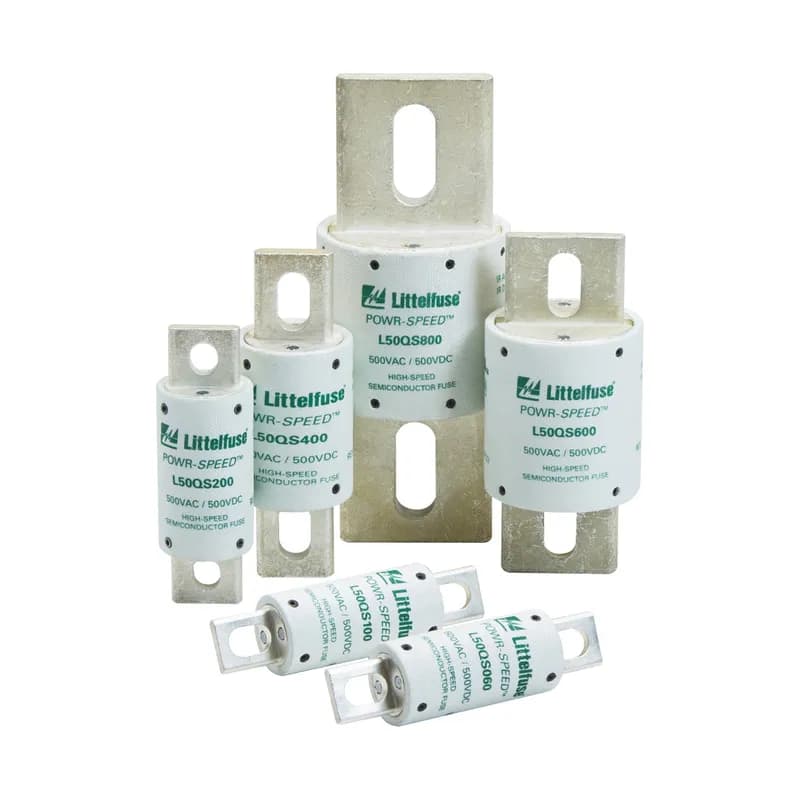 The L50QS Series is a next generation High-Speed Fuse for the protection of power semiconductor devices and is designed in the Traditional North American Bolted Style package. L50QS Series High-Speed Fuses are extremely current limiting and are used to protect power converters, drives and control circuit applications. Designed with lower I2t performance characteristics, these fuses provide balanced performance to extend longevity while lowering potentially damaging heat energy to the devices being protected. In addition L50QS Series fuses have been designed with a universal mounting option to meet customer requirements for installation into a variety of application configurations Littelfuse POWR-SPEED™ products offer optimized circuit protection at the extremely fast speed required to protect modern day, sensitive, high-power semiconductor devices. Such products are commonly found in various industries including pulp and paper industries, cranes and heavy-lifting equipment, processing industries, wastewater treatment plants and large factories and MRO facilities.
