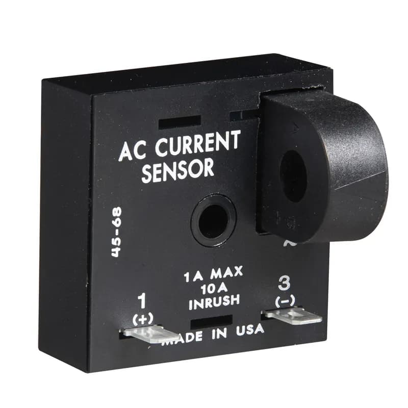 Littelfuse TCSHAA - The TCS Series is a low cost method of go/no go current detection. It includes a solid-state output to sink or source current when connected directly to a standard PLC digital input module. Its normally open or normally closed output can also be used to control relays, lamps, valves, and small heaters rated up to 1A steady, 10A inrush. The TCS is self-powered (no external power required to operate the unit) and available with an adjustable actuation range of 2 - 20A or factory fixed actuation points from 2 - 45A. Operation: Normally Open: When a current equal to or greater than the actuate current is passed through the toroidal sensor, the output closes. When the current is reduced to 95% of the actuate current or less, the output opens. Normally Closed: When the current through the toroid is equal to or greater than the actuate current, the output opens. When the current is reduced below 95% of the actuate current, the output closes. To increase sensitivity, multiple turns may be made through the TCS’s toroidal sensor. The trip point range isdivided by the number of turns through the toroidal sensor to create a new range. When using an external CT, select a 2VA, 0-20A output CT rated for the current to be monitored. Select TCS adjustment range 0. Pass one secondary wire lead through the TCS’ toroid and connect the secondary leads together.