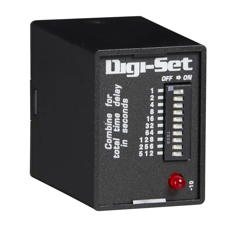 The TDM/TDMH/TDML Series is a delay-on-make timer that combines accurate digital circuitry with isolated, DPDT relay contacts in an industry standard 8-pin plug-in package. DIP switch adjustment allows precise selection of the time delay over the full time delay range. The TDM/TDMH/TDML Series is the product of choice for custom control panel and OEM designers. Operation (Delay-on-Make): Upon application of input voltage, the time delay begins. The output is de-energized before and during the time delay. At the end of the time delay, the output relay energizes and remains energized until input voltage is removed. Reset: Removing input voltage resets the time delay and output.