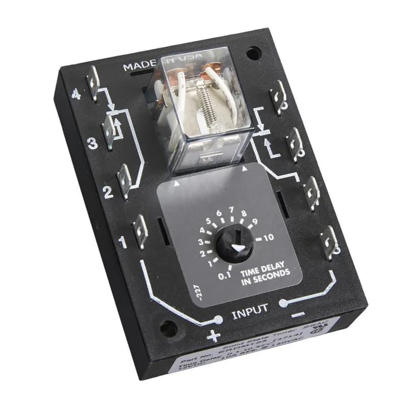 The ERDM Series is a combination of digital electronics and a reliable electromechanical relay. These devices offer a DPDT relay output for relay logic circuits, and isolation of input to output voltages. Cost effective for OEM applications, such as random starting, sequencing ON, switch de-bouncing, anti-short cycling, and other common delay-on-make applications. Operation (Delay-on-Make): Upon application of input voltage, the time delay begins. The output is de-energized before and during the time delay. At the end of the time delay, the output energizes and remains energized until input voltage is removed. Reset: Removing input voltage resets the time delay and output.