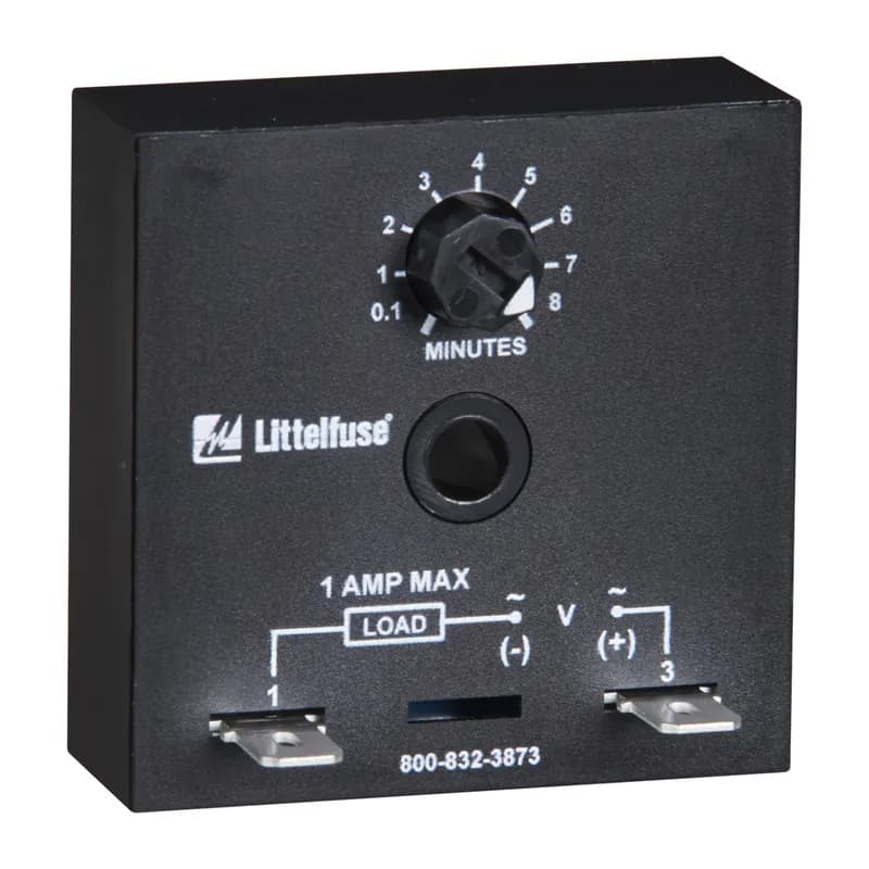 The TMV and TSU Series are universal voltage delay-on-make timers. Two models cover all the popular voltages and time delays. Available with knob or external adjust time delay. Its simple two terminals can easily be connected in series with a relay coil, contactor coil, solenoid, lamps, small motor, etc., to delay their energization, prevent short cycling or to sequence on various loads. Operation (Delay-on-Make): Upon application of input voltage, the time delay begins. The output is de-energized before and during the time delay. At the end of the time delay, the output energizes and remains energized until input voltage is removed. Reset: Removing input voltage resets the time delay and output.