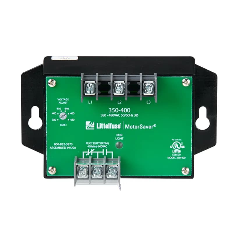 3PH VOLT mntr/190-240V/adj.restart Dly. The 350 is a heavy-duty voltage monitor. This product should be used when high current relays or dual contacts are required, or 480V controls are used. Since the 350 uses heavy-duty relays, it comes in fixed voltage range models rather than a dual autoranging version like the Model 250. The 350-200 has a 15A general purpose contact. The 350-400 provides a SPDT (Form C) relay rated to switch up to 600V, allowing the use of 480V controls, eliminating the need for a control power transformer to step the voltage down to 120-240V. Several DPDT (two Form C contacts) relay models are also available. The 350 microcontroller-based family of products are low cost yet highly advanced solutions to heavy-duty problems. The 350 includes advanced single LED diagnostics. Five different light patterns distinguish faults and normal operating conditions. Other options such as high voltage trip and adjustable restart delay are available.