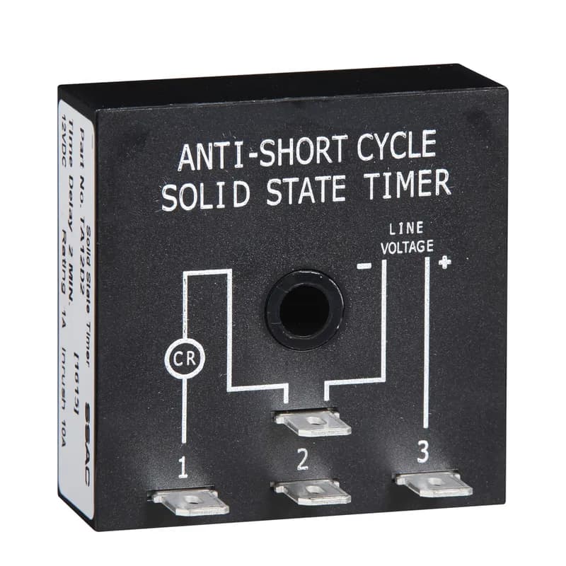 The TA Series prevents rapid recycling of a compressor. A lockout delay is started when the thermostat opens, or input voltage is lost. Eliminates tripped circuit breakers or blown fuses caused by a locked rotor during short cycling. The TA will not allow the compressor to start when the line voltage is low. Chatter of the compressor relay is eliminated. Because of the fast initiate time, bounce of the thermostat will not be transmitted to the compressor relay coil. A 30 second delay provides anti-reversing protection for scroll compressors. Operation (Lockout): On initial closure of the S1, the compressor relay energizes immediately. When S1 opens or input voltage is interrupted, a lockout time delay is initiated. During this lockout time delay, the compressor relay cannot be energized. The low voltage (brownout) protection prevents energization of the compressor when the line voltage is low. Reset: The lockout time delay cannot be reset. After the time delay is completed, the unit automatically resets.