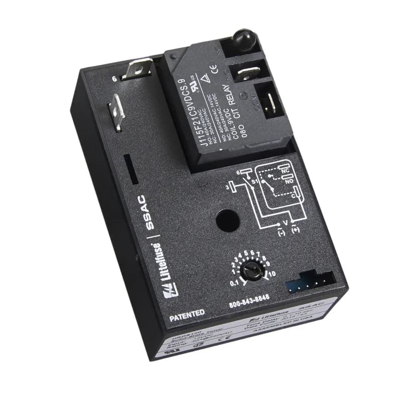 The HRDS Series combines an electromechanical relay output with microcontroller timing circuitry. It offers 12 to 230V operation in five options and factory fixed, onboard or external adjustable time delays with a repeat accuracy of ±0.5%. The output contact rating allows for direct operation of heavy loads, such as compressors, pumps, blower motors, heaters, etc. This series is ideal for OEM applications where cost is a factor. Operation (Single Shot): Input voltage must be applied before and during timing. Upon momentary or maintained closure of the initiate switch, the output relay energizes for a measured interval of time. At the end of the delay, the output de-energizes. Opening or reclosing the initiate switch during timing has no affect on the time delay. The output will energize if the initiate switch is closed when input voltage is applied. Reset: Reset occurs when the time delay is complete and the initiate switch is opened. Loss of input voltage resets the time delay and output.