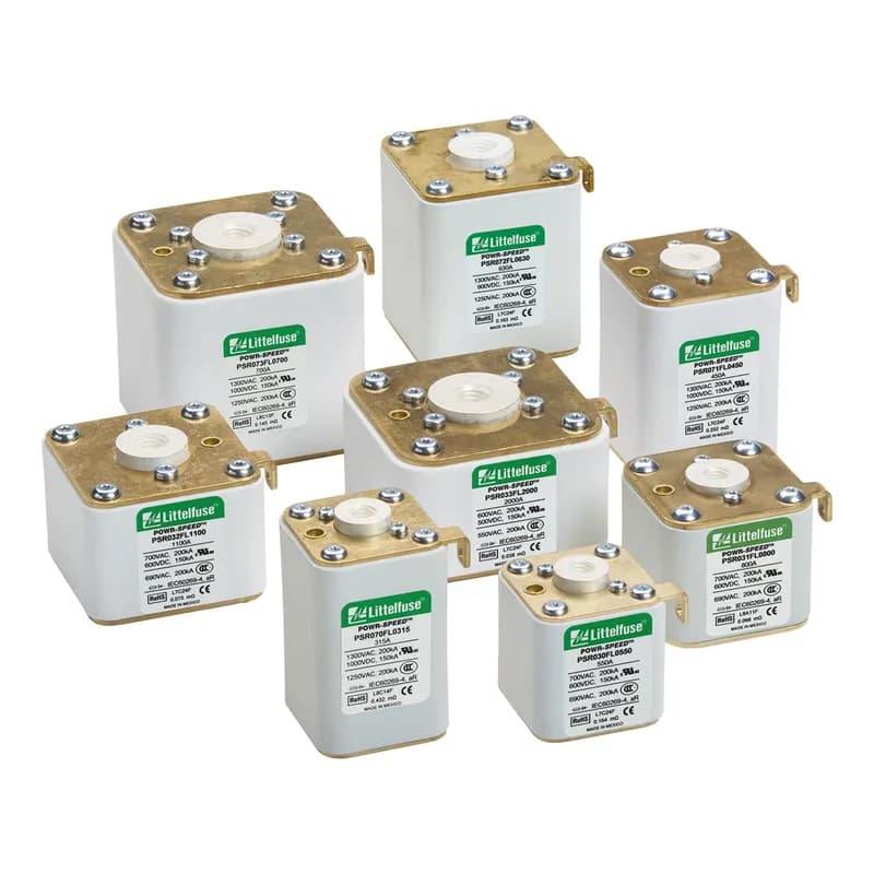 Littelfuse PSR033FL0500 - Littelfuse PSR Series High-Speed Square Body Fuses are specially designed for protection of power semiconductor devices such as diodes, triacs, IGBTs, SCRs, MOSFETs and other solid state devices that are typically designed into power conversion and power conditioning equipment. Variable frequency drives, inverters, UPS, rectifiers and soft-starters are examples of typical equipment designed with sensitive power semiconductor devices that cannot withstand any line surge or overcurrent conditions and require high-speed protection. Littelfuse POWR-SPEED® PSR Series products offer optimized circuit protection at the extremely fast speed required to protect modern day power conversion devices. Such products are commonly found in numerous applications including pulp and paper industries, cranes and heavy-lifting equipment, processing industries, wastewater treatment plants and various large factories and MRO facilities.