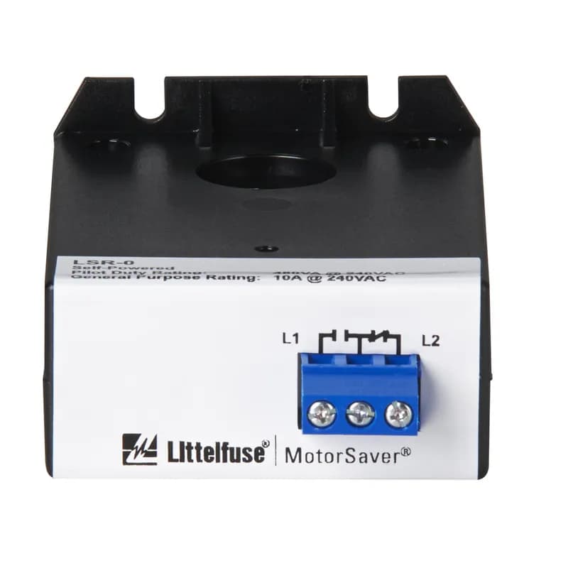 The LSR-0 is a self-powered load sensor intended for use as a proof relay. It is used to verify that current is flowing as intended. It has a guaranteed 15A pull-in current and 2.5A drop-out current. Proof relays are typically used to interlock fans, compressors, motors, heating elements and other devices. The LSR-0 is self-powered, that is, it draws its power from the wire being monitored so it does not require separate control power wiring.