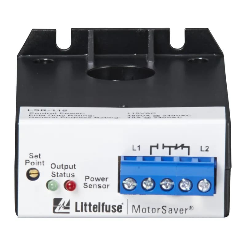 The LSR-XXX load sensors use current levels to determine feed rates, tool wear, loss of prime on pumps, mixer viscosity and all types of overload and underload conditions. They may also be used to stage pump motors, chillers and other machinery. These devices combine a current transformer (CT) with Form C (SPDT) relay contacts to switch alarm circuits, contactors or any resistive or inductive load. One simple screwdriver adjustment will calibrate the sensor for all single-phase or 3-phase applications up to 100hp.