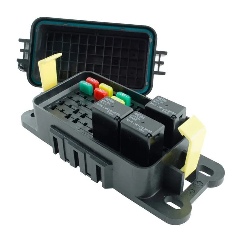 The Littelfuse HWB60-AL Hard-Wired Box is the perfect fit for accessory circuits and overflow circuits from your main Power Distribution Module. For smaller vehicles, this unit is an ideal solution as a main vehicle module. It features durable construction, and IP67 Rating and a compact size. With the elimination of internal bussing the user can customize their own circuitry utilizing direct wire-to-component connections. Features and Benefits: The elimination of internal bussing allows user to customize their own circuitry with direct wire-to-component connections. Accepts any mini (280 style) circuit protection component. Compact size allows the unit to be installed in vehicles with limited space. Ideal for accessory circuits, overflow circuits from main PDM, or as a main module on smaller vehicles. IP67 sealed units can be installed virtually anywhere on the vehicle and stands up to road splash and salt spray. TPAs (terminal position assurance locks) give secondary locking protection of the wire leads, which aid in prevention of leads from being pulled out. Wires plug into the back of the unit using industry-standard Delphi Metri-Pack Series 280 tanged terminals. Multiple units can be dovetailed together to expand circuit protection capacity. They can also be interlocked to other Littelfuse PDMs and fuse holders, for examples the FLEC, MEGA Flex holder, MIDI Flex holder, etc. Add-on accessory can hold a fuse puller and spare fuses. Cover tethers also available to prevent loss of cover during service.