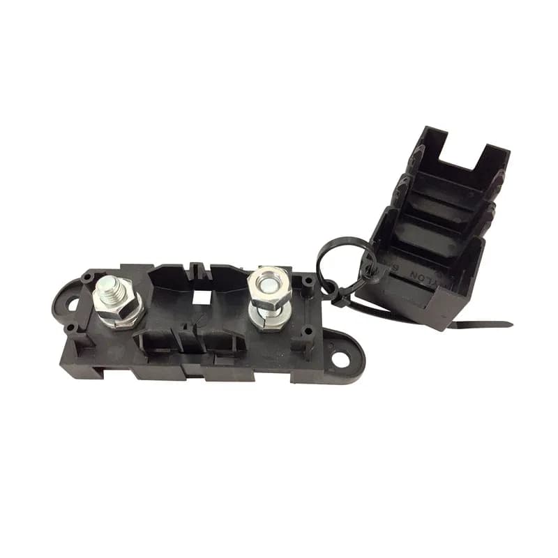 Use with MEGA® fuses up to 500A. Ideal for battery and alternator connections and other heavy gauge cables requiring ultra high current protection. Includes protective cover. Featuresinterconnecting pins on side of fuse block for secure multiple block configurations. Includes M8 threaded studs and hex nuts with lockwashers. Fuse not included.