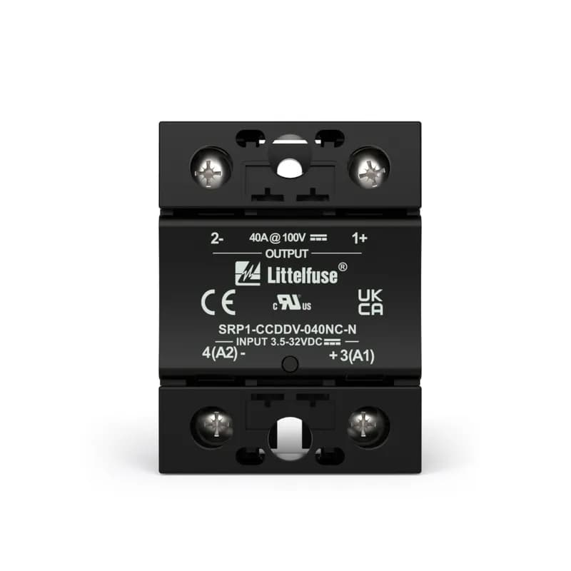 Littelfuse SRP1-CCDDV-040NC-N - The SRP1-CC series of solid-state relays (SSRs) offers a dependable solution for DC output applications. Designed to meet industry standards, the Littelfuse SRP1-CC series provides consistent performance for everyday use. With a broad voltage range and practical design, these relays are suitable for a variety of applications, from industrial automation to renewable energy systems.