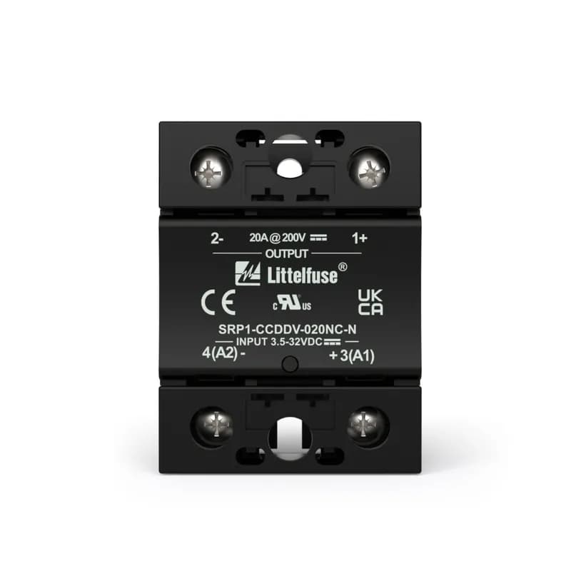 Littelfuse SRP1-CCDDV-020NC-N - The SRP1-CC series of solid-state relays (SSRs) offers a dependable solution for DC output applications. Designed to meet industry standards, the Littelfuse SRP1-CC series provides consistent performance for everyday use. With a broad voltage range and practical design, these relays are suitable for a variety of applications, from industrial automation to renewable energy systems.