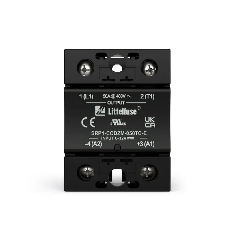 Littelfuse SRP1-CCDZM-050TC-E - The SRP1-CC...E series is a family of low-noise solid-state relays (SSRs) specifically optimized to reduce electromagnetic emissions (RFI), making them ideal for use in electrically noise-sensitive applications. Designed to meet EN 50081-1 standards for electromagnetic compatibility in residential, commercial, and light industrial environments, these relays ensure reliable switching while minimizing interference. With built-in EMC suppression and high-quality components, the SRP1-CC...E relays are a solid choice for ensuring uninterrupted operation in safety-critical and comfort sensitive systems. EMC-optimized design to reduce radiated and conducted emissions. Compliant with EN 50081-1 for residential and light industrial EMC requirements. Suitable for safety-critical environments like medical devices and fuel systems. Enhances equipment performance in household appliances and information technology systemS.