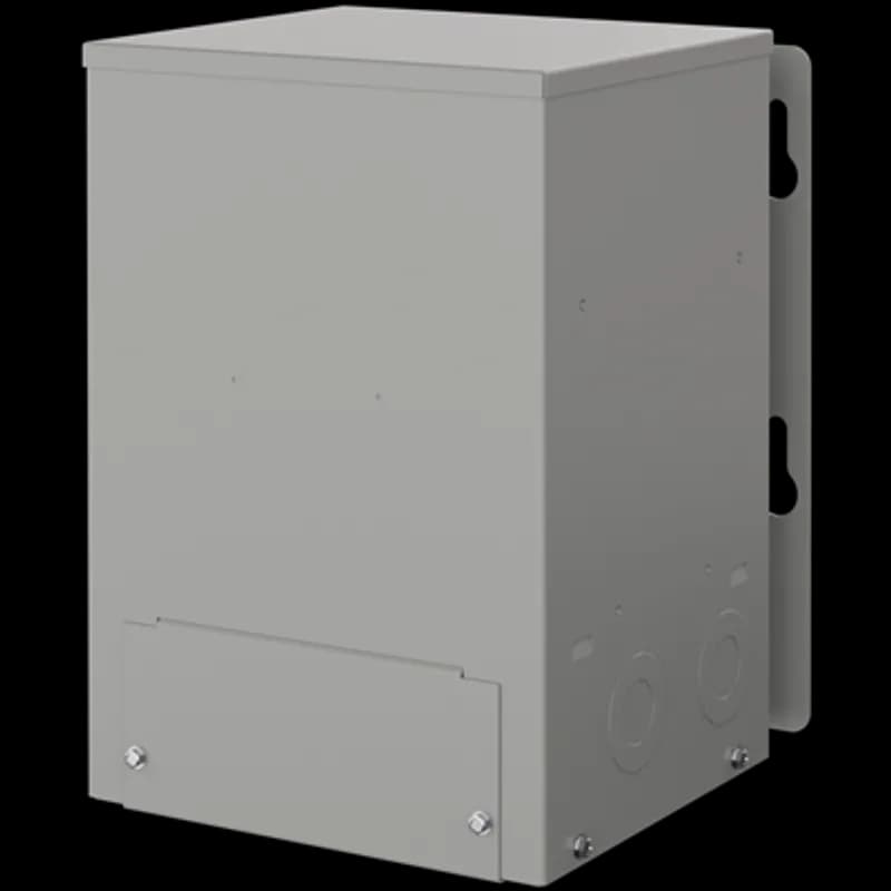 ABB's QMS single phase transformers feature encapsulated core and coils in a NEMA 3R nonventilated weatherproof enclosure. Knock outs provided on back and bottom. Mounting holes on side for easy access. Wiring compartment includes ground stud.