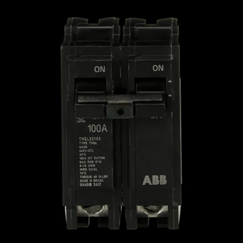 Q Line circuit breakers are one-inch wide per pole, compact, thermal-magnetic devices designed for residential and commercial applications in load centers or lighting panels. All Q Line circuit breakers feature Quick-make / Quick-break mechanisms, common trip bars, and easy to spot trip indication to ensure safety and reliability. Q Line breakers can be ordered with auxiliary contact and shunt trip accessories, and can be ordered for use in HID applications. The THQL22100 breaker features 2 poles, an ampere rating of 100 A, an interrupting rating of 10kAIC, and a voltage rating of 240V.
