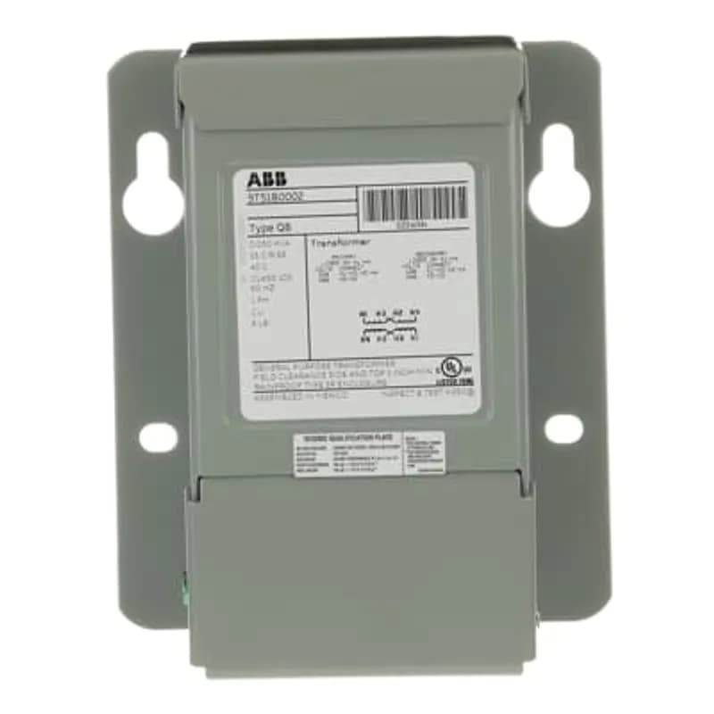 ABB's QB single phase transformers feature encapsulated core and coils in a NEMA 3R nonventilated weatherproof enclosure. Knock outs provided on back and bottom. Mounting holes on side for easy access. Wiring compartment includes ground stud.