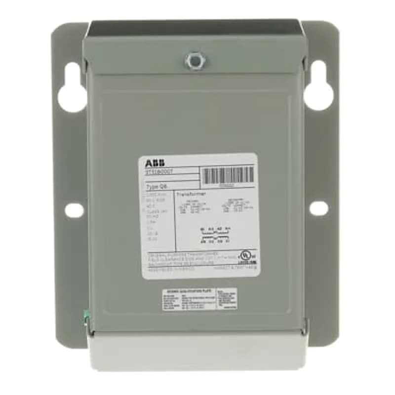 ABB's QB single phase transformers feature encapsulated core and coils in a NEMA 3R nonventilated weatherproof enclosure. Knock outs provided on back and bottom. Mounting holes on side for easy access. Wiring compartment includes ground stud.