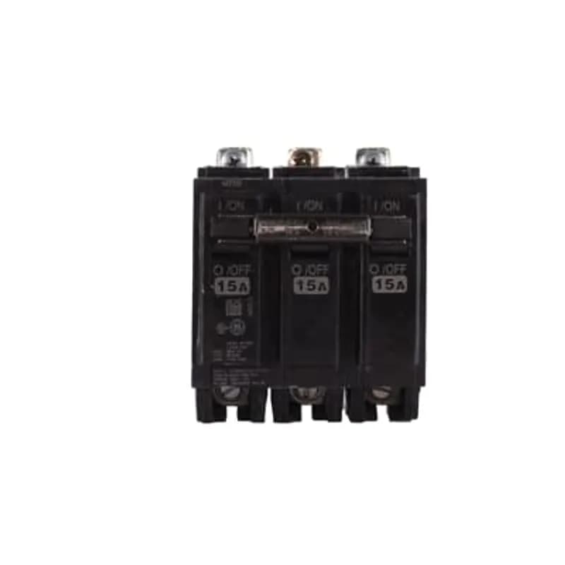 Q line circuit breakers are one-inch wide per pole, compact, thermal-magnetic devices designed for residential and commercial applications. The QB breakers are bolt-on versions of the Q Line used for bolting to the bus connections of load centers and lighting panels. All Q Line circuit breakers feature Quick-make / Quick-break mechanisms, common trip bars, and easy to spot trip indication to ensure safety and reliability. Q Line breakers are available in 1, 2, and 3 pole versions, can be ordered with auxiliary contact and shunt trip accessories, and can be ordered for use in HID applications. 2015 Amps 15 A