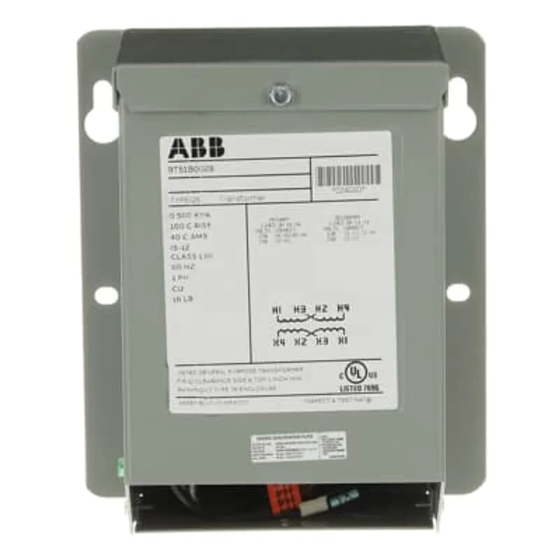 ABB's QB single phase transformers feature encapsulated core and coils in a NEMA 3R nonventilated weatherproof enclosure. Knock outs provided on back and bottom. Mounting holes on side for easy access. Wiring compartment includes ground stud.