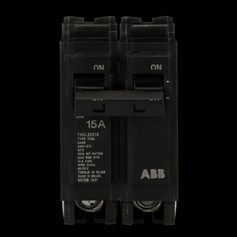 Q Line circuit breakers are one-inch wide per pole, compact, thermal-magnetic devices designed for residential and commercial applications in load centers or lighting panels. All Q Line circuit breakers feature Quick-make / Quick-break mechanisms, common trip bars, and easy to spot trip indication to ensure safety and reliability. Q Line breakers can be ordered with auxiliary contact and shunt trip accessories, and can be ordered for use in HID applications. The THQL22015 breaker features 2 poles, an ampere rating of 15 A, an interrupting rating of 10kAIC, and a voltage rating of 240V.