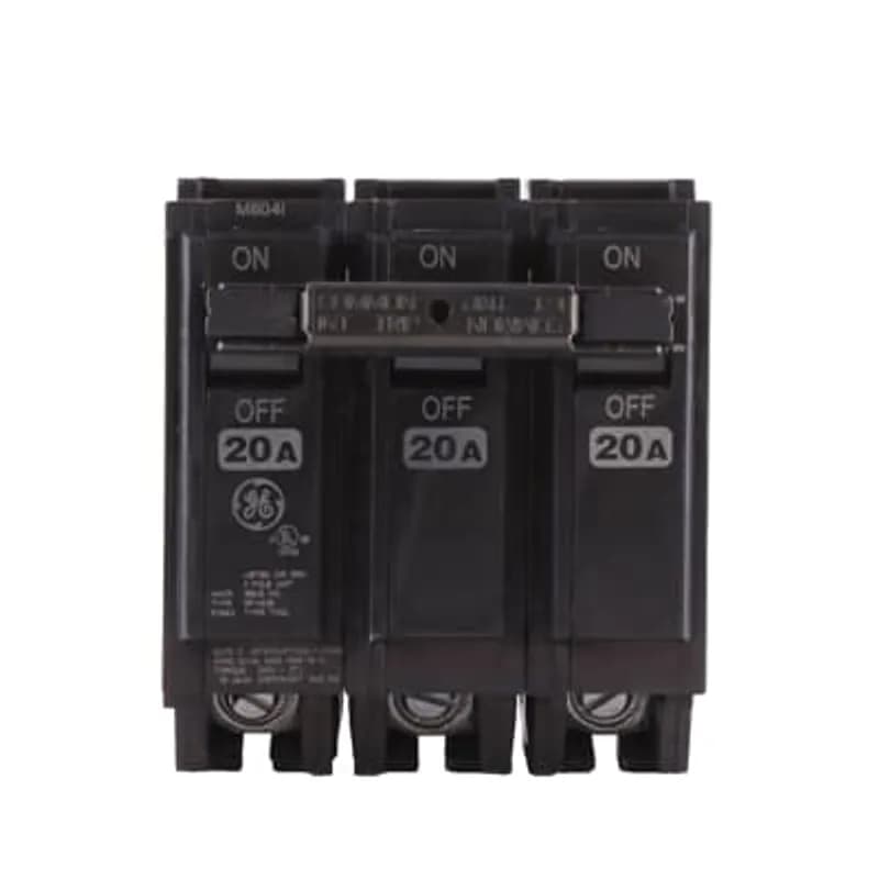 Q Line circuit breakers are one-inch wide per pole, compact, thermal-magnetic devices designed for residential and commercial applications in load centers or lighting panels. All Q Line circuit breakers feature Quick-make / Quick-break mechanisms, common trip bars, and easy to spot trip indication to ensure safety and reliability. Q Line breakers can be ordered with auxiliary contact and shunt trip accessories, and can be ordered for use in HID applications. The THQL32020 breaker features 3 poles, an ampere rating of 20 A, an interrupting rating of 10kAIC, and a voltage rating of 240V.