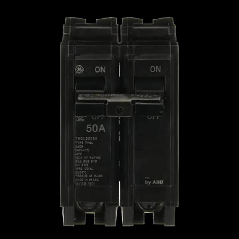 Q Line circuit breakers are one-inch wide per pole, compact, thermal-magnetic devices designed for residential and commercial applications in load centers or lighting panels. All Q Line circuit breakers feature Quick-make / Quick-break mechanisms, common trip bars, and easy to spot trip indication to ensure safety and reliability. Q Line breakers can be ordered with auxiliary contact and shunt trip accessories, and can be ordered for use in HID applications. The THQL22050 breaker features 2 poles, an ampere rating of 50 A, an interrupting rating of 10kAIC, and a voltage rating of 240V.