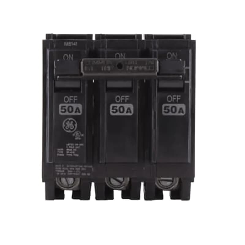 ABB - Electrification THQL32050 - Q Line circuit breakers are one-inch wide per pole, compact, thermal-magnetic devices designed for residential and commercial applications in load centers or lighting panels. All Q Line circuit breakers feature Quick-make / Quick-break mechanisms, common trip bars, and easy to spot trip indication to ensure safety and reliability. Q Line breakers can be ordered with auxiliary contact and shunt trip accessories, and can be ordered for use in HID applications. The THQL32050 breaker features 3 poles, an ampere rating of 50 A, an interrupting rating of 10kAIC, and a voltage rating of 240V.