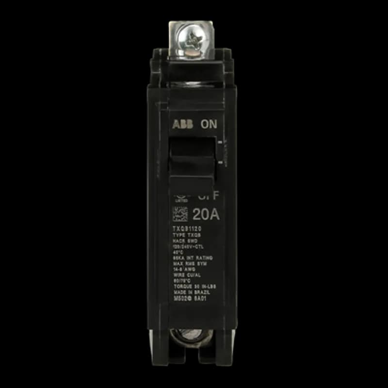 ABB - Electrification TXQB1120 - Q line circuit breakers are one-inch wide per pole, compact, thermal-magnetic devices designed for residential and commercial applications. The QB breakers are bolt-on versions of the Q Line used for bolting to the bus connections of load centers and lighting panels. All Q Line circuit breakers feature Quick-make / Quick-break mechanisms, common trip bars, and easy to spot trip indication to ensure safety and reliability. Q Line breakers are available in 1, 2, and 3 pole versions, can be ordered with auxiliary contact and shunt trip accessories, and can be ordered for use in HID applications. 1120 Amps 20 A
