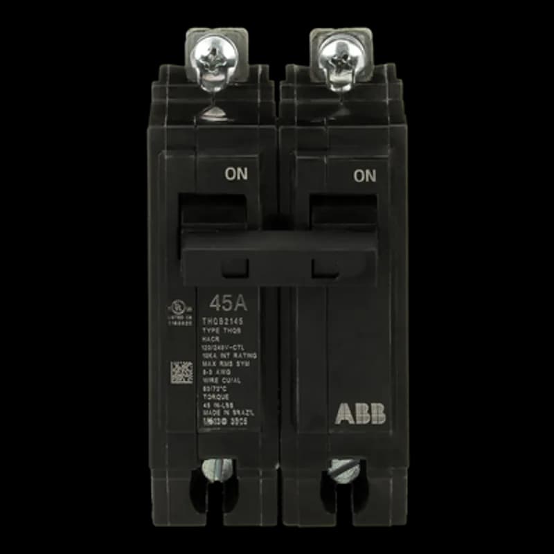 Q line circuit breakers are one-inch wide per pole, compact, thermal-magnetic devices designed for residential and commercial applications. The QB breakers are bolt-on versions of the Q Line used for bolting to the bus connections of load centers and lighting panels. All Q Line circuit breakers feature Quick-make / Quick-break mechanisms, common trip bars, and easy to spot trip indication to ensure safety and reliability. Q Line breakers are available in 1, 2, and 3 pole versions, can be ordered with auxiliary contact and shunt trip accessories, and can be ordered for use in HID applications. 2145 Amps 45 A