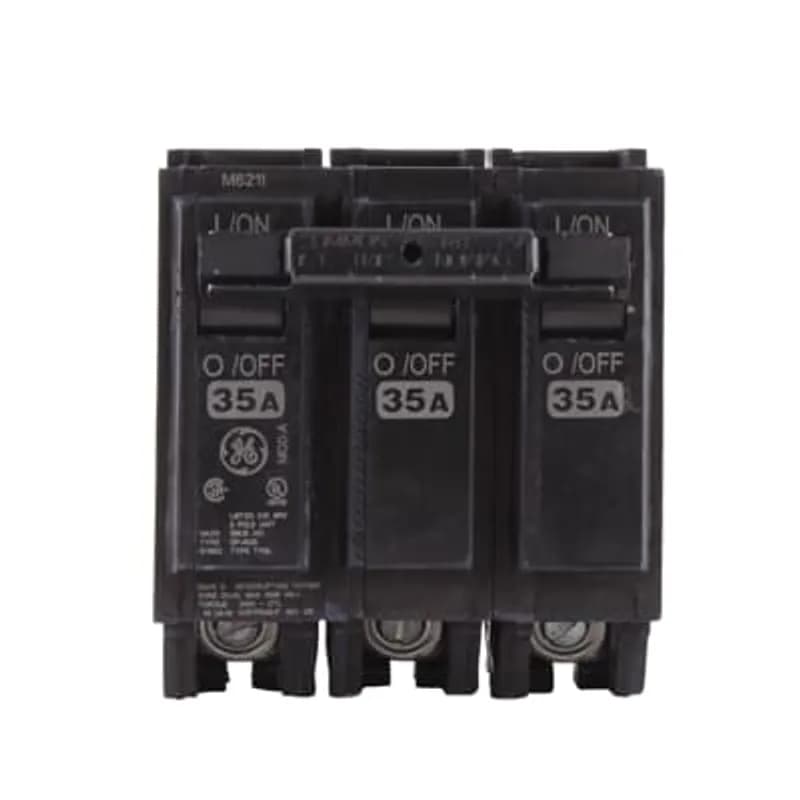 Q Line circuit breakers are one-inch wide per pole, compact, thermal-magnetic devices designed for residential and commercial applications in load centers or lighting panels. All Q Line circuit breakers feature Quick-make / Quick-break mechanisms, common trip bars, and easy to spot trip indication to ensure safety and reliability. Q Line breakers can be ordered with auxiliary contact and shunt trip accessories, and can be ordered for use in HID applications. The THQL32035 breaker features 3 poles, an ampere rating of 35 A, an interrupting rating of 10kAIC, and a voltage rating of 240V.
